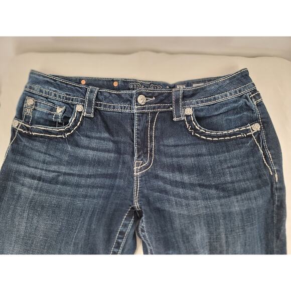 Miss Me Skinny Low Rise Cross Embellished Denim Blue Jeans 32 VTG Y2K 90s - Picture 7 of 12